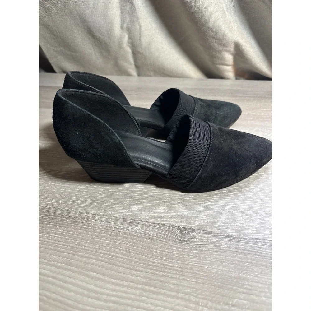 Eileen Fisher Womens 8 Black Suede d'Orsay Pointed Toe Wedge Pumps Career Office